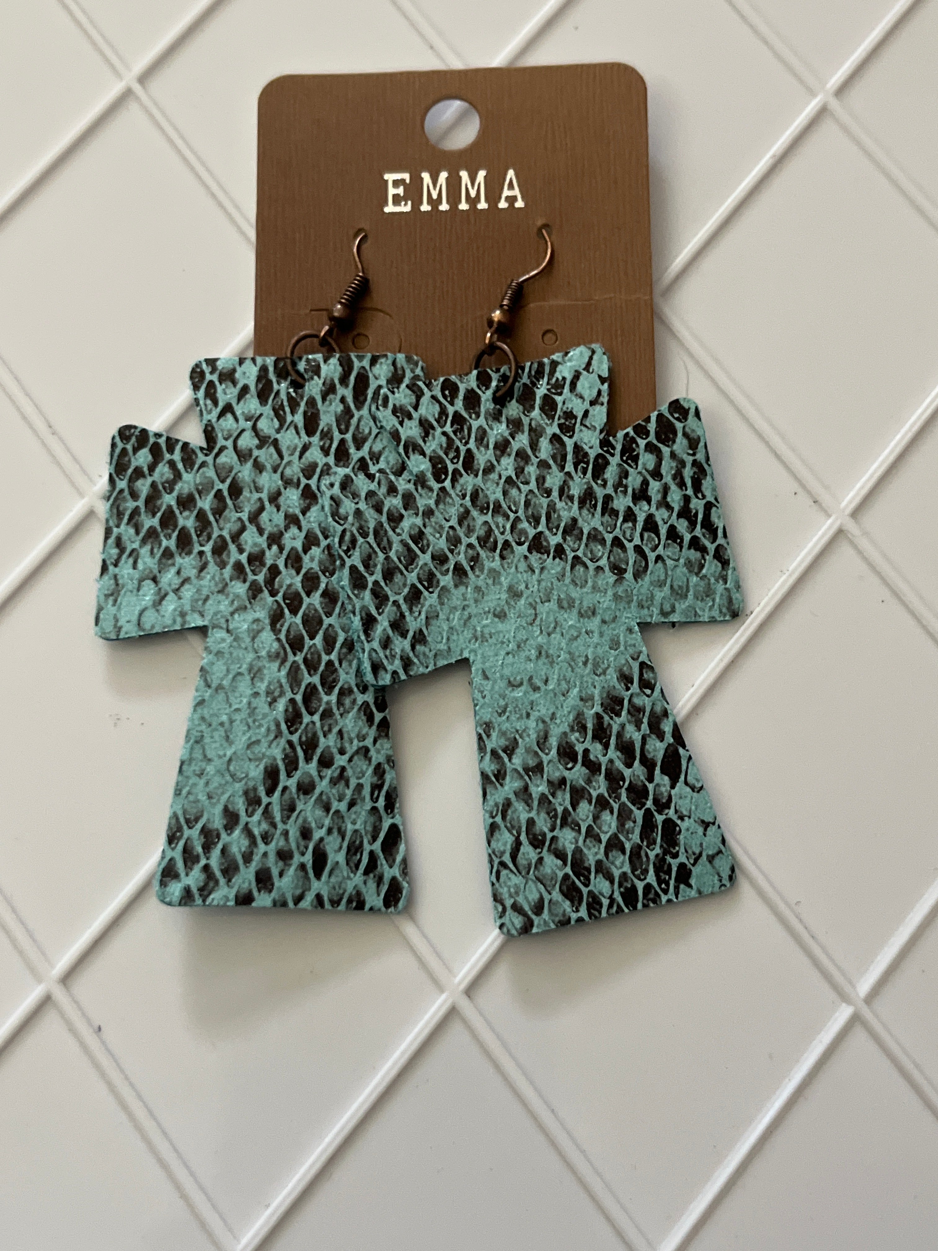 Blue print cross earrings