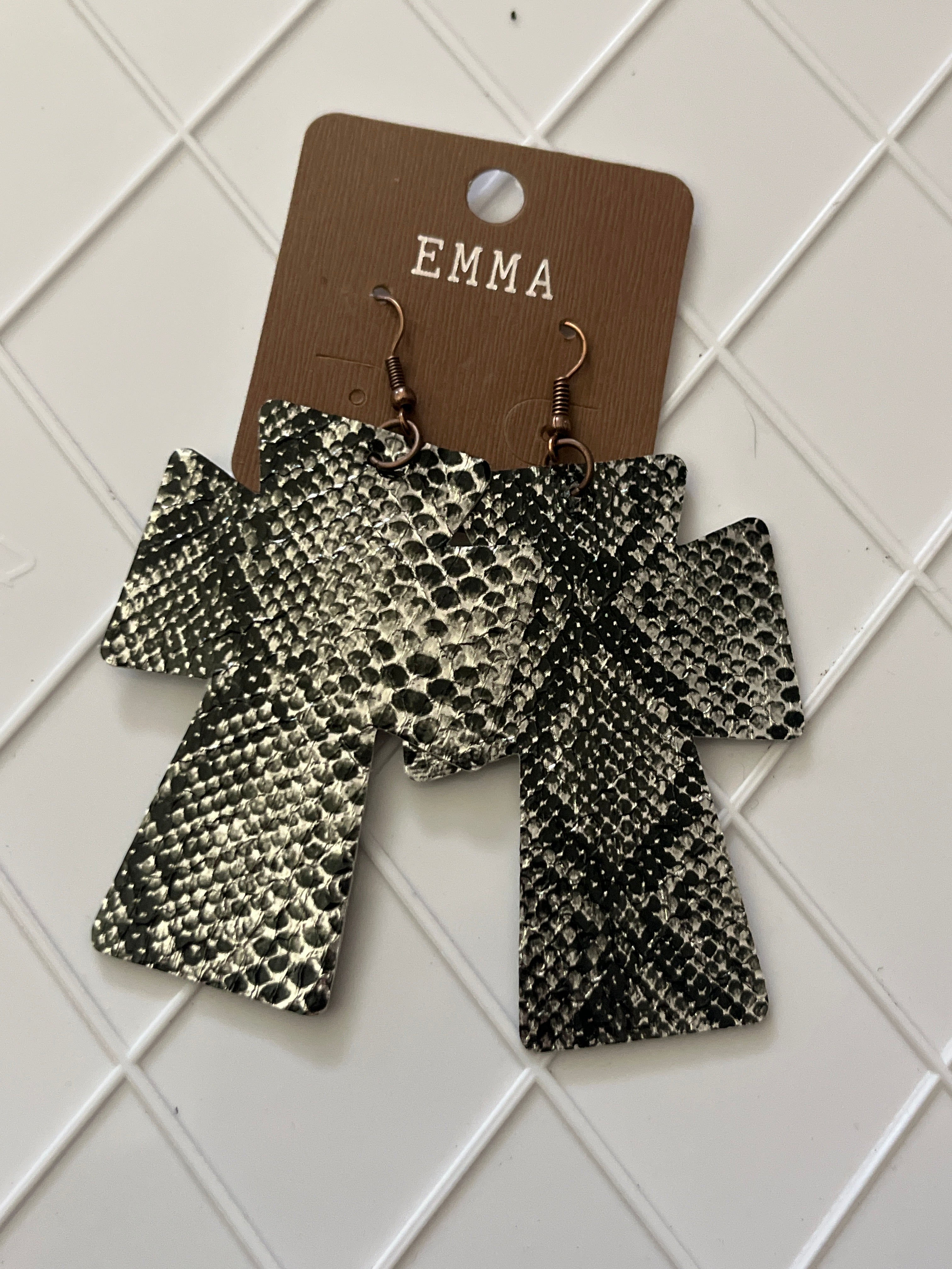 Black print cross earrings