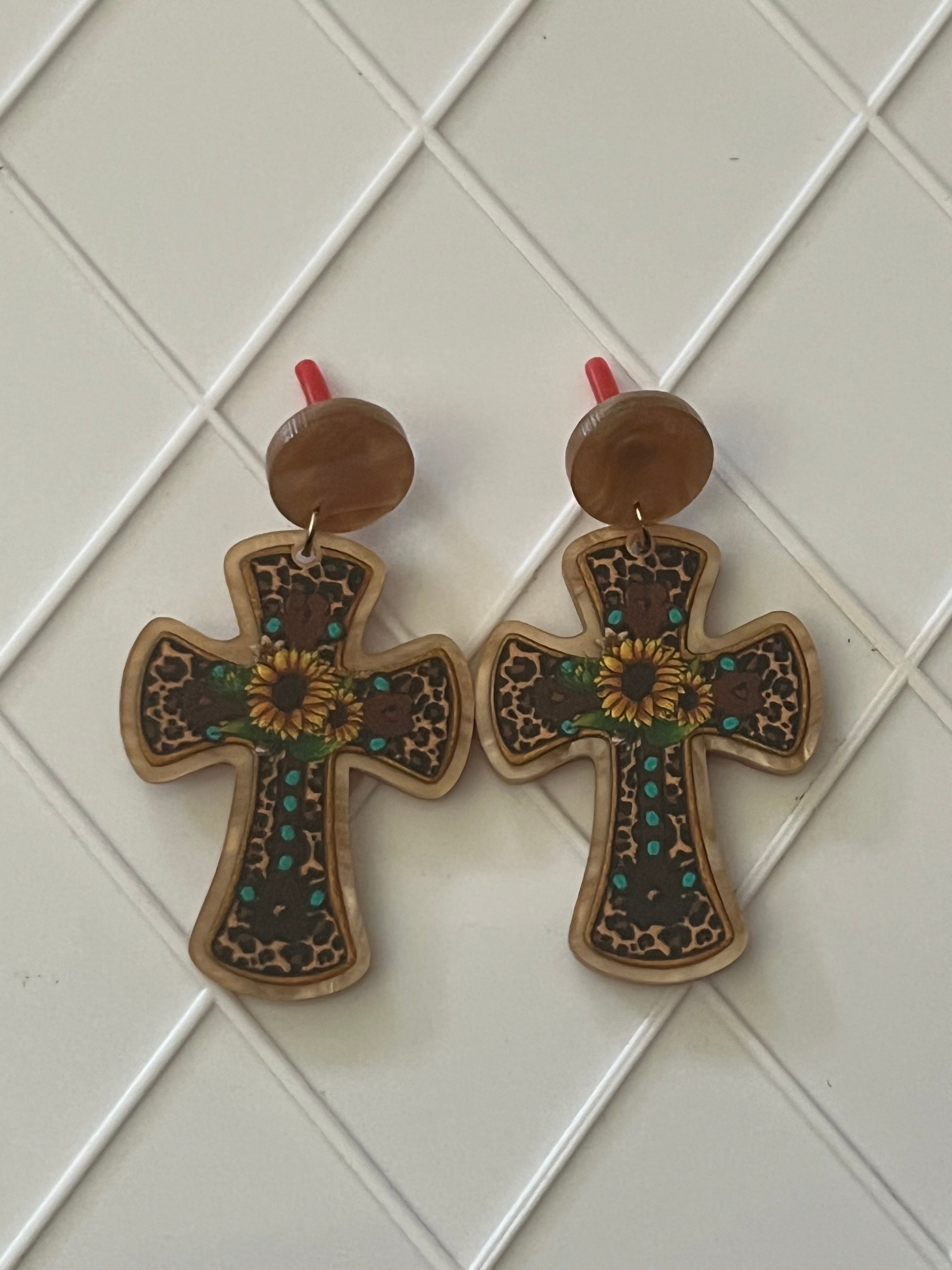Flower cross earrings